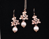Rose Gold earrings Necklace Sakura beaded Beaded Earrings Wedding Jewelry