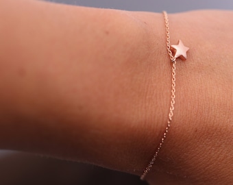 Fine rose gold bracelet, bracelet with star, fine bracelet, friendship bracelet, bridesmaid bracelet, brushed pendant