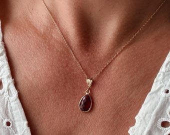Garnet necklace, gold-filled, 40 cm, 45 cm, 50 cm, Hydro garnet drop pendant, gold-plated, January birthstone necklace, gift for her (DE)