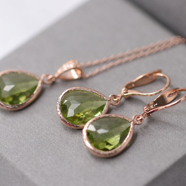 Rosègold  Ohrringe, Peridot, grün, Kristall Ohrringe, goldfilled,  Brautohrringe, Hochzeit, topfen Ohrringe, Kristall Ohrringe, SET