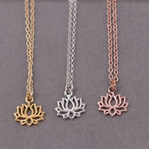 Sterling silver chain, lotus flower, syllable necklace, yoga chain, gift for her, ohm pendant, yoga, fine silver chain, rose gold chain image 4