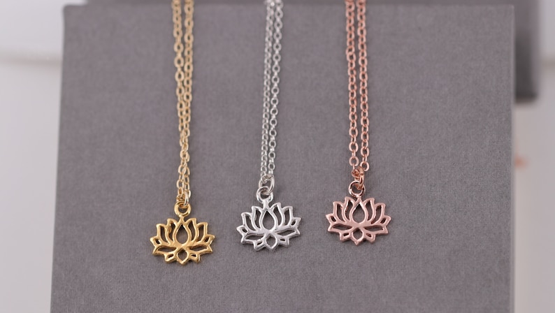 Sterling silver chain, lotus flower, syllable necklace, yoga chain, gift for her, ohm pendant, yoga, fine silver chain, rose gold chain image 4