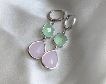 Boucles d'oreilles en argent avec cristaux, boucles d'oreilles en argent, vert lime, boucles d'oreilles longues, bijoux de mariée, boucles d'oreilles de mariée, bijoux de mariage, boucles d'oreilles en cristal