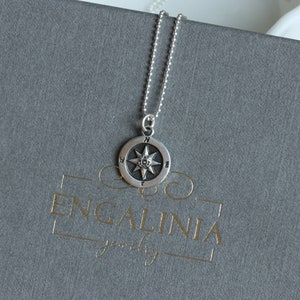 Sterling silver necklace with compass, silver chain with compass, simple chain, gift for her, plate chain, layered