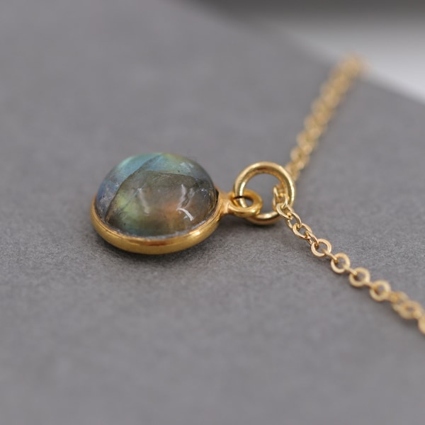 Goldfilled Halskette, gold Necklace, goldfill Kette, grau, Labradorite, Kette mit Anhänger, runder Labradorite Anhänger, Geschenk