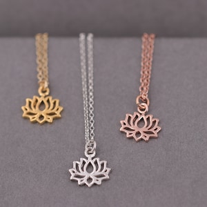 Sterling silver chain, lotus flower, syllable necklace, yoga chain, gift for her, ohm pendant, yoga, fine silver chain, rose gold chain image 1