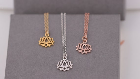 Sterlingsilber Kette, Lotosblume, Silbe Necklace, Yoga Kette, Geschenk für Sie, Ohm Anhänger, Yoga, feine silber Kette, rosè gold Kette