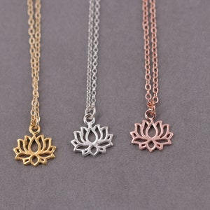 Sterling silver chain, lotus flower, syllable necklace, yoga chain, gift for her, ohm pendant, yoga, fine silver chain, rose gold chain image 3