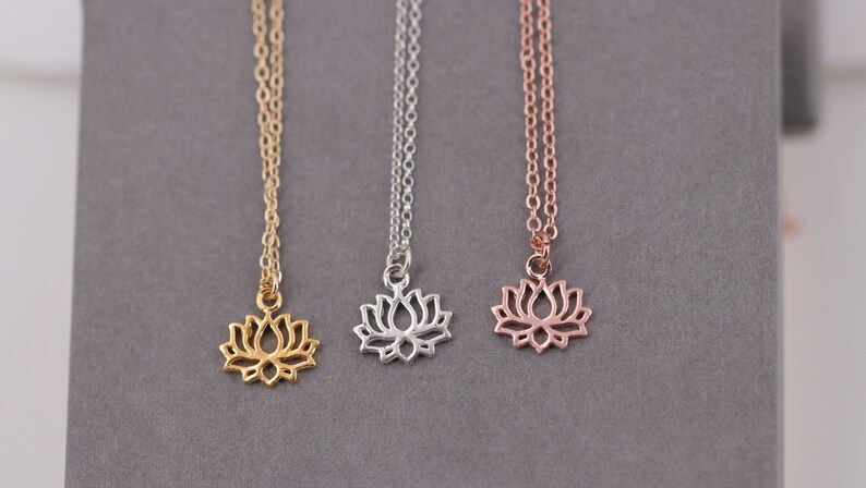Sterling silver chain, lotus flower, syllable necklace, yoga chain, gift for her, ohm pendant, yoga, fine silver chain, rose gold chain image 3