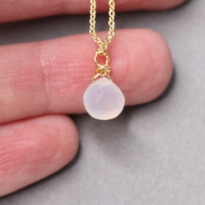 Gold filled necklace, gold necklace, fine necklace, chalcedony pendant, subtle jewelry, gift for girlfriend, trend jewelry, mini chalcedony