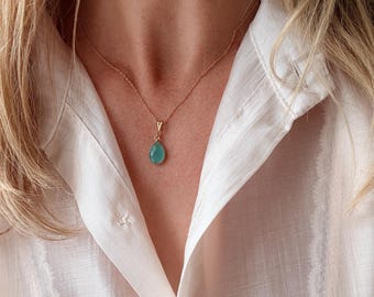 Aqua Chalcedony Necklace, Gold Filled, Light Blue Drop Pendant, Turquoise Pastel Jewelry, Light Blue Gemstone, Turquoise Pastel, Jewelry DE