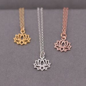 Sterling silver chain, lotus flower, syllable necklace, yoga chain, gift for her, ohm pendant, yoga, fine silver chain, rose gold chain image 2
