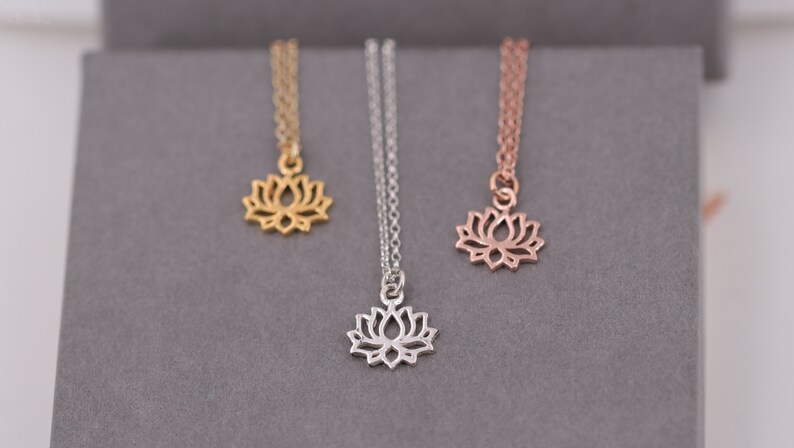 Sterling silver chain, lotus flower, syllable necklace, yoga chain, gift for her, ohm pendant, yoga, fine silver chain, rose gold chain image 2