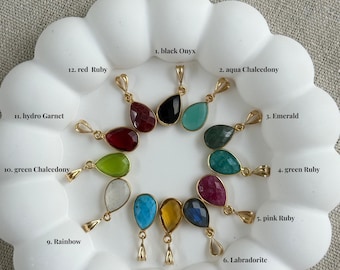 Birthstone Pendant, Gold Plated • Single Gemstone Drop without Chain • Genuine Gemstone Pendant • Single Pendant for Chains