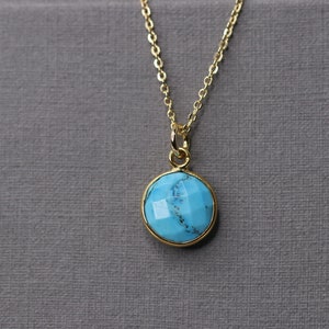 Colar de ouro preenchido, colar de ouro, corrente de ouro preenchido, corrente de turquesa, corrente com pingente, pingente de turquesa redondo, corrente de pedra preciosa