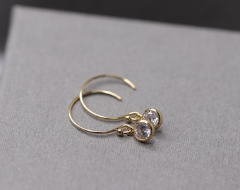 Gold-filled 3/4 hoop earrings, cubic zirconia, hoops, rings, trendy jewelry, diamond, minimalist, simple jewelry, small hoop earrings, gift