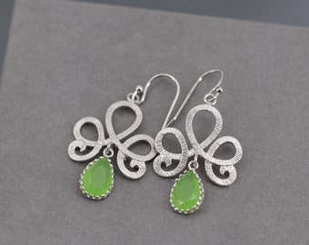 Brautschmuck, Silber Ohrringe, Vintage, Kristalle Brautohrringe, Hochzeitsschmuck, Peridot, grün, filigran, Ornament