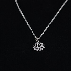 Sterling silver chain, lotus flower, syllable necklace, yoga chain, gift for her, ohm pendant, yoga, fine silver chain, rose gold chain image 8