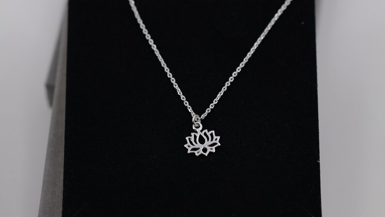 Sterling silver chain, lotus flower, syllable necklace, yoga chain, gift for her, ohm pendant, yoga, fine silver chain, rose gold chain image 8