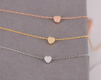 Rose Gold Bracelet, Silver Bracelet, Heart Pendant, mini, Friendship Bracelet, Heart Pendant, Fine Bracelets, Bridesmaid Gift