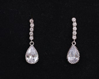 Bijoux de mariée, boucles d’oreilles clou d’argent, argent, cristal, pendentif, zirconia cubique, boucles d’oreilles nuptiales, bijoux de mariage, boucles d’oreilles goutte, diamant,