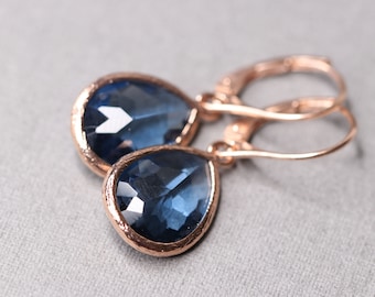 Schmuckset, silber Ohrringe mit blauen Stein, Saphir Ohrringe, Marinenblau, Birthstone, Brautohrringe, Hochzeitsschmuck, navy blue