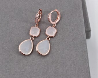 Hoop earrings, Rosegold earrings, long earrings, bridal jewelry, stud earrings, opal, bridal earrings, wedding jewelry, frosted glass, moonstone