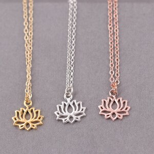 Sterling silver chain, lotus flower, syllable necklace, yoga chain, gift for her, ohm pendant, yoga, fine silver chain, rose gold chain image 5
