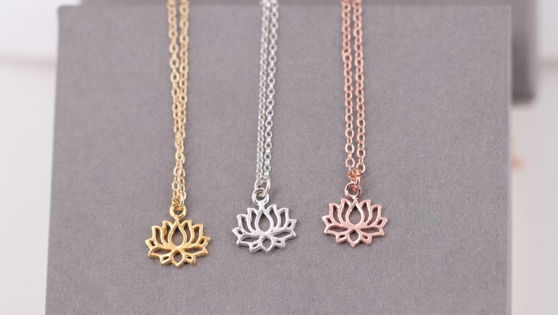 Sterling silver chain, lotus flower, syllable necklace, yoga chain, gift for her, ohm pendant, yoga, fine silver chain, rose gold chain image 5