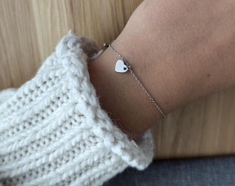 Silver bracelet with heart pendant, friendship bracelet with heart pendant