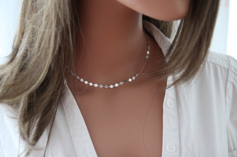 Choker mit Plattchen, Silber Kette, gold Plättchen Chocker, Plättchenkette, Choker, Trend, Schmuck mit Plättchen, Plättchen Choker silber