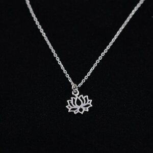 Sterling silver chain, lotus flower, syllable necklace, yoga chain, gift for her, ohm pendant, yoga, fine silver chain, rose gold chain image 9