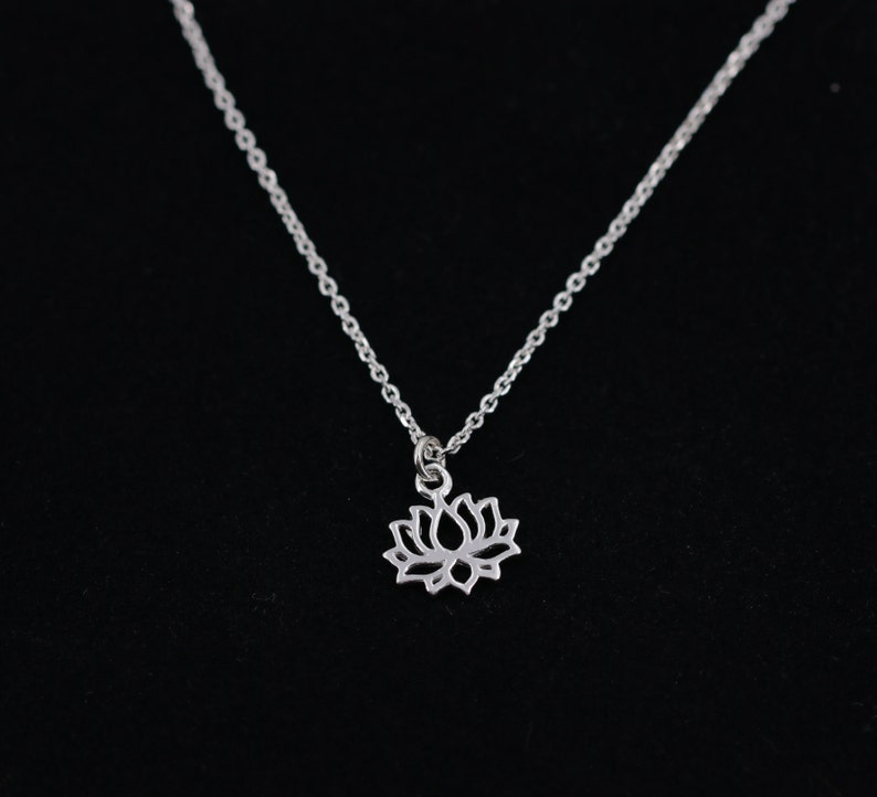 Sterling silver chain, lotus flower, syllable necklace, yoga chain, gift for her, ohm pendant, yoga, fine silver chain, rose gold chain image 9