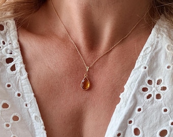 Citrine Necklace Gold Filled • Yellow Drop Pendant • Sunny Birthstone Necklace November • Gift for Her DE