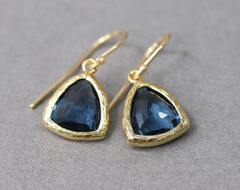 Gold  Ohrringe, Navy blau Ohrringe, Marinenblau, Birthstone, Silber Ohrringe, Montana, Brautohrringe, Hochzeitsschmuck, Brautjungfern Set