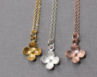 Goldfilled Halskette, goldfilled Kette, Blume Anhänger, Kirschblüte Anhänger, feine Kette, Geschenk für sie,  Silber Vergoldet, Silber Kette