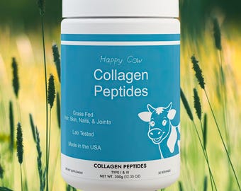 Happy Cow Collagen Peptides, Grass-Fed Bovine, Type I & III (350g)
