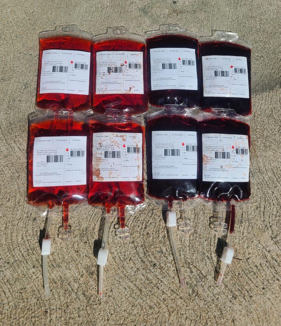 Fake Blood Pack Replica Prop, Vampire or Fallout Cosplay, Halloween or Theater IV Bag