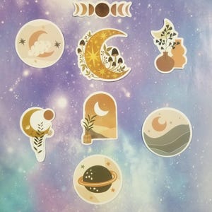 Crescent Moon Vinyl Stickers – Boho Witchy Celestial Decals for Water Bottle, Hydroflask, Laptop & Journal – Waterproof Aesthetic Moon Phase