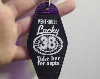Lucky 38 Casino Penthouse Suite Retro Hotel Keychain, Black Handmade Custom Fallout Cosplay Accessory