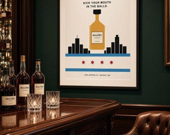 Malort Minimalist Artwork Kick Your Mouth in the Balls Meme Cusom Poster | Chicago Bar Man Cave Gift