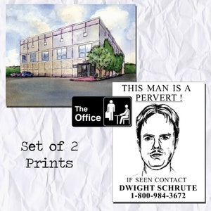 The Office Pam's Watercolor Dunder Mifflin Scranton Michael Scott Dwight Schrute Pervert Flyer Jim Replica Prop Gift Wall Art TV Show Set of 2