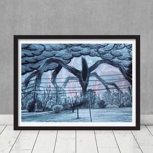 Stranger Things Will's Drawing Shadow Monster Replica Prop Netflix Show The Upside Down Hawkins Framed Print Halloween Creel House Season 4 image 1