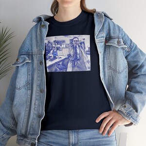 The Office Michael Scott Flashing T-Shirt Funny Scene Unisex Heavy Cotton Tee Dunder Mifflin Christmas Gift Navy