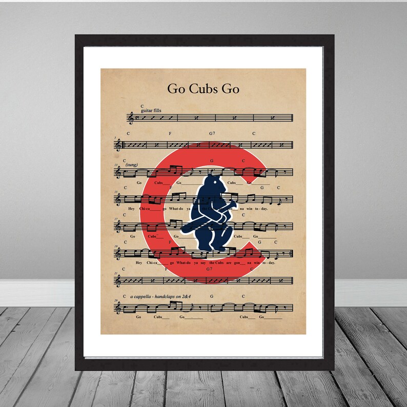 Chicago Cubs Go Cubs Go Sheet Music Vintage Log Baseball Gift | Etsy