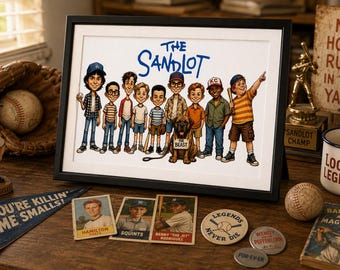 The Sandlot Character Poster Print Framed Wall Art | Baseball Movie Fan Gift | Benny The Jet Squints Ham Team | Sports Room Decor