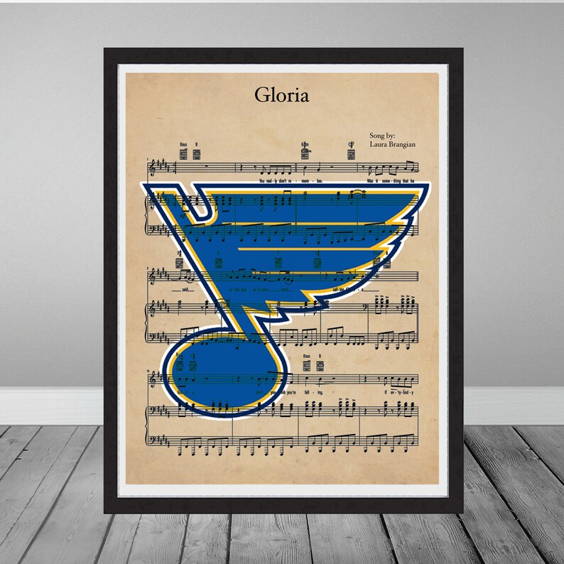 Partitura de Gloria con el logotipo de los campeones de la Copa Stanley de los St. Louis Blues, impresión artística personalizada, regalo, decoración, ¡Vamos Blues! Current Logo
