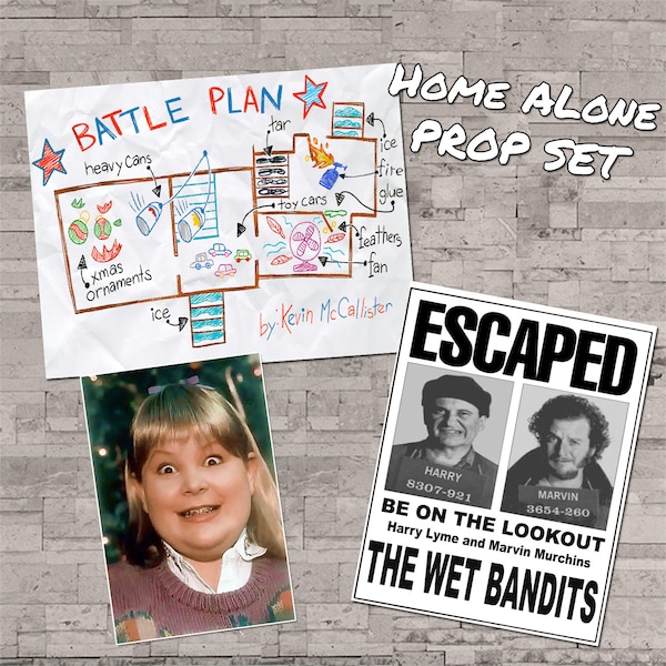 Home Alone Wanted Kevin McCallister Battle Plan Map Wet Bandits Wanted Flyer and Buzz's Girlfriend Movie Replica Prop Gift Set