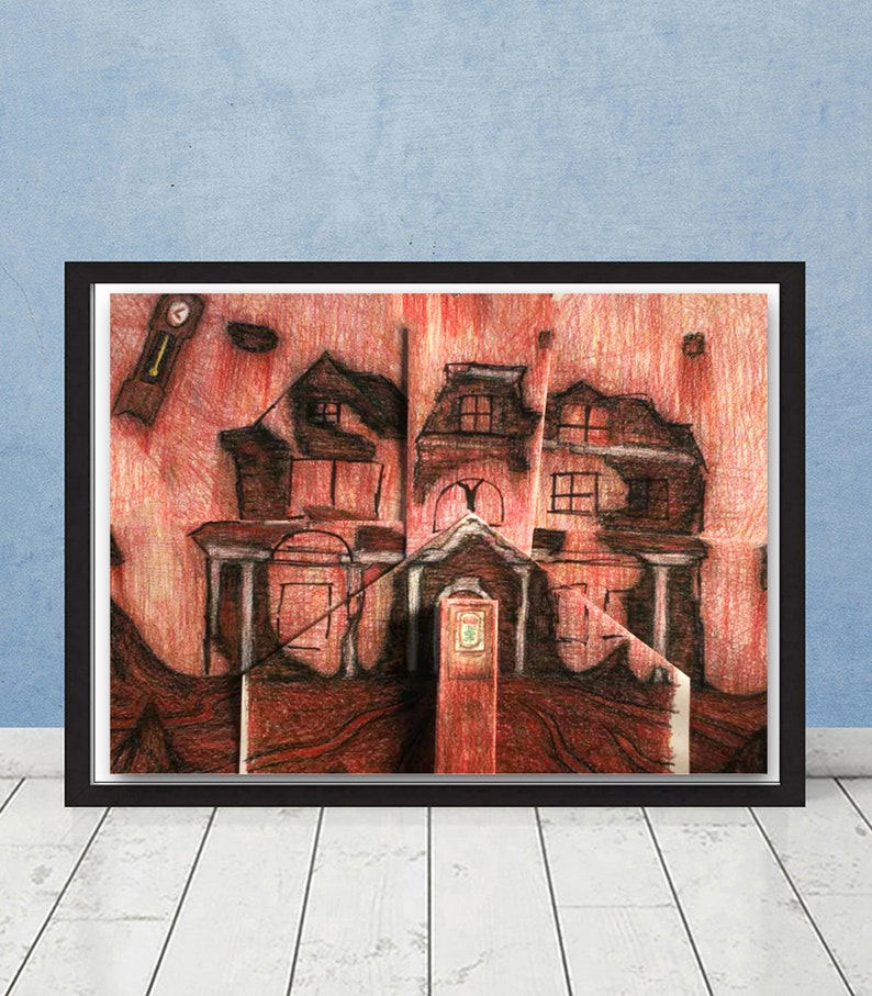 Stranger Things Will's Drawing Shadow Monster Replica Prop Netflix Show The Upside Down Hawkins Framed Print Halloween Creel House Season 4 Creel House