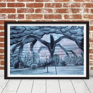 Stranger Things Will's Drawing Shadow Monster Replica Prop Netflix Show The Upside Down Hawkins Framed Print Halloween Creel House Season 4 image 2